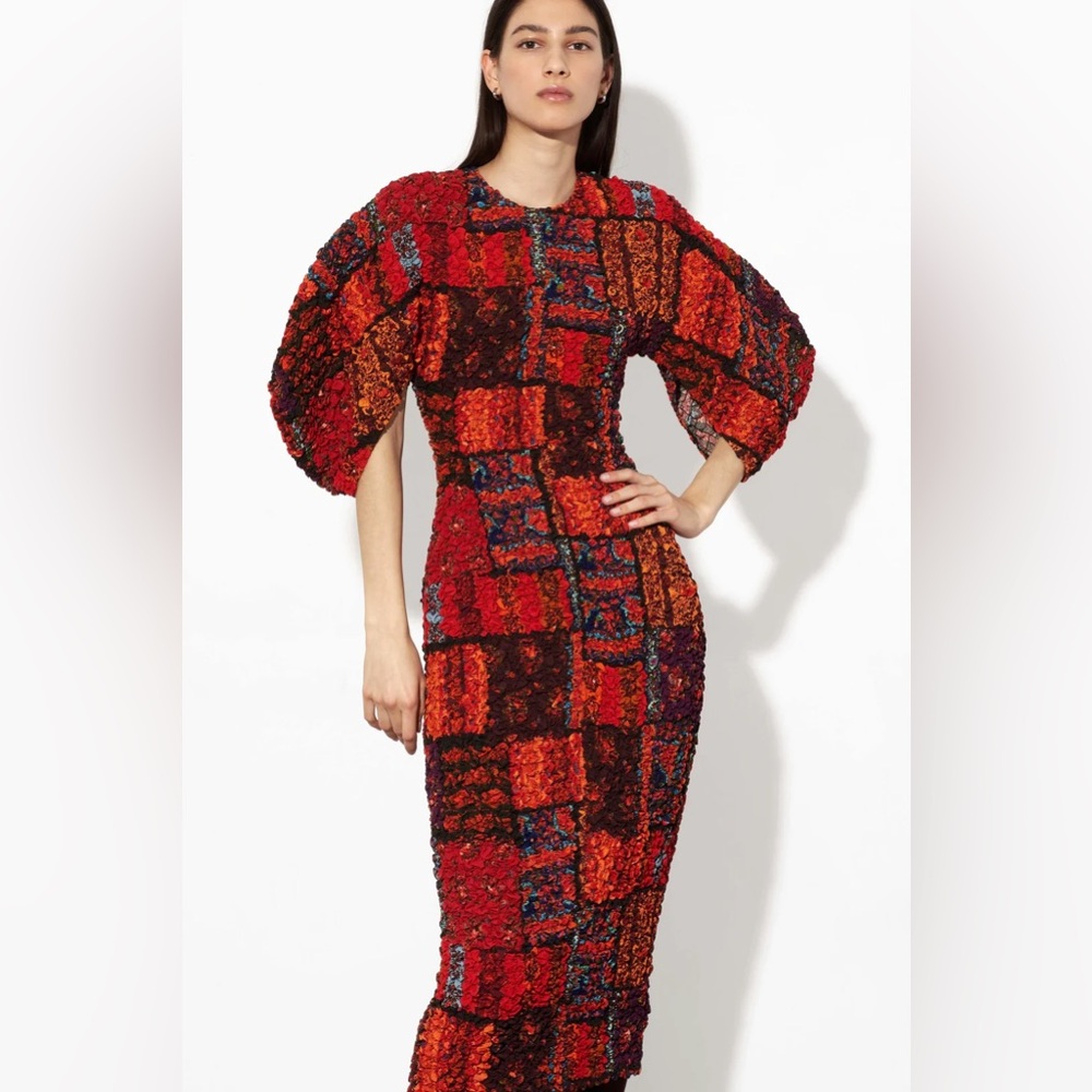 Mara Hoffman Freya Dress Popcorn Midi Todeo Print Bodycon L Celeb Style Luxury - Picture 4 of 14